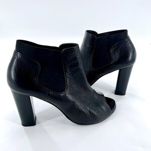 BADURA Black Leather Open-Toe Ankle Boot Chelsea size 40 US 9